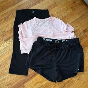 Nike Set Black Shorts, Pink Top & old navy yoga pants. 2x and 3x